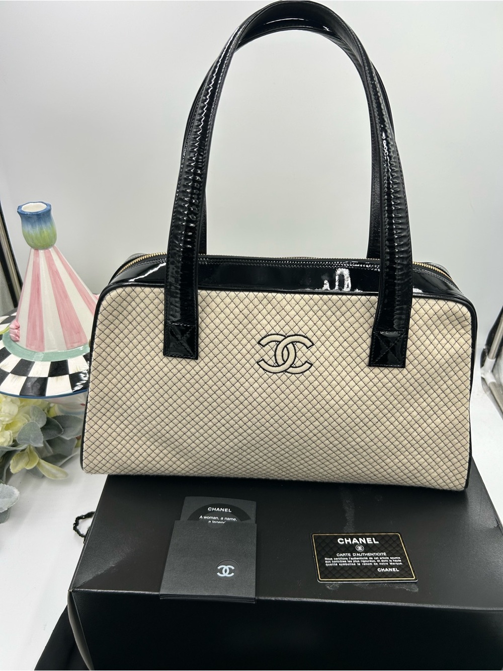 Women's Chanel vintage quilted CC bowling bag made in Italy NWT